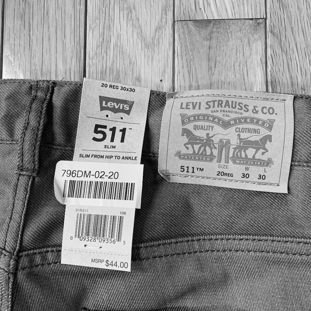 Levis 511 Slim Fit Jeans Big Boys Sz 20 Silver/Grey 30”x30”. NEW - Picture 4 of 7